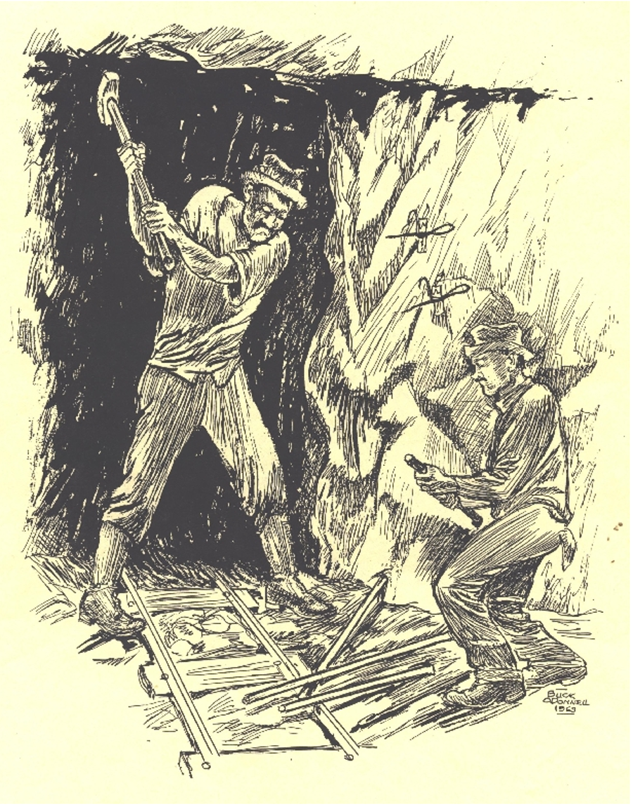 Sketch by Buck O'Donnell from 'The Old Timers' collection on Cornish miners